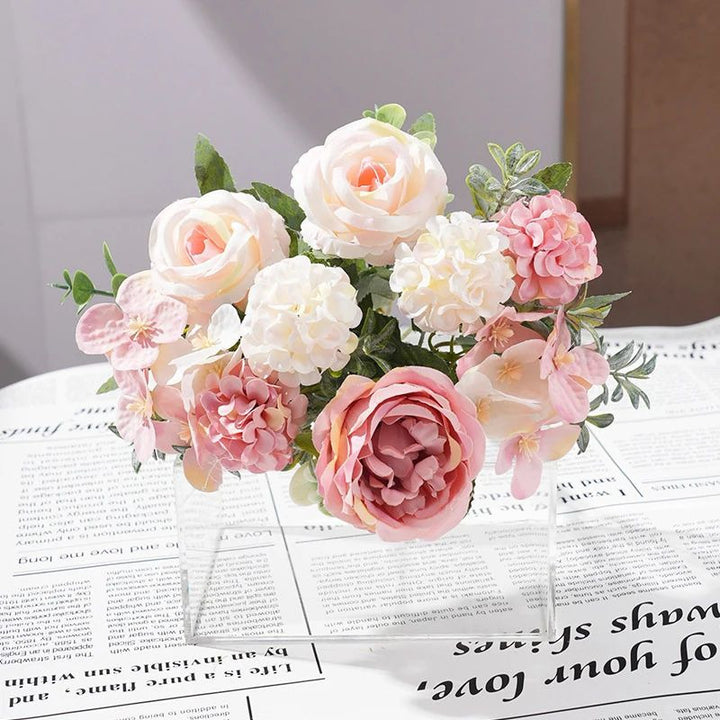 7-Head Artificial Silk Flower Bouquet  Peony, Rose Hydrangea for Home and Image 4