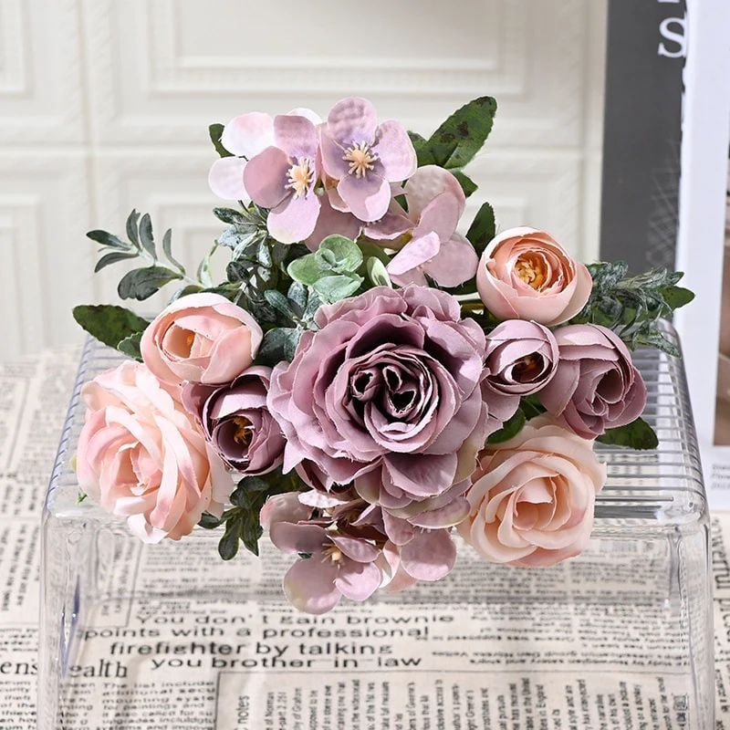 7-Head Artificial Silk Flower Bouquet  Peony, Rose Hydrangea for Home and Image 1