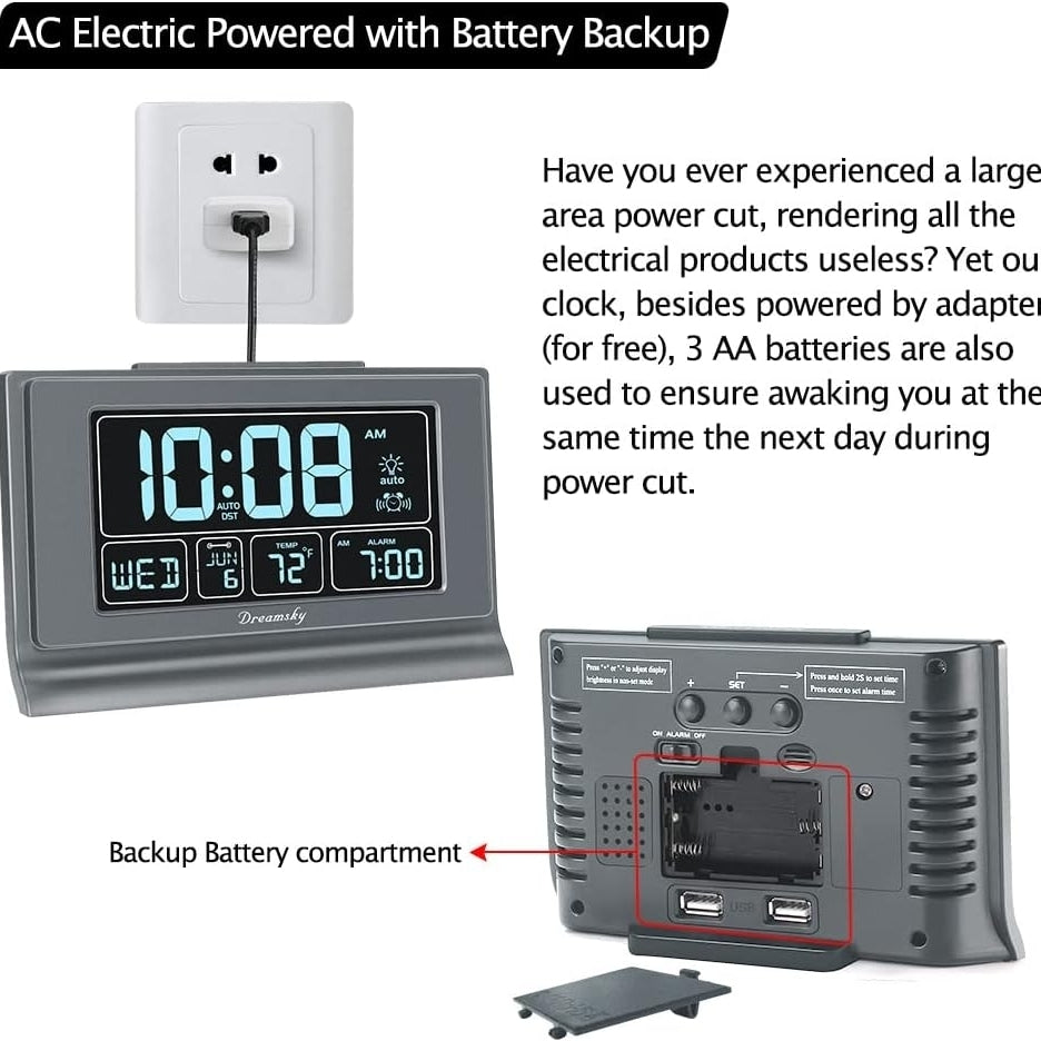 Auto Set Digital Alarm Clock with USB Charging Port Image 2