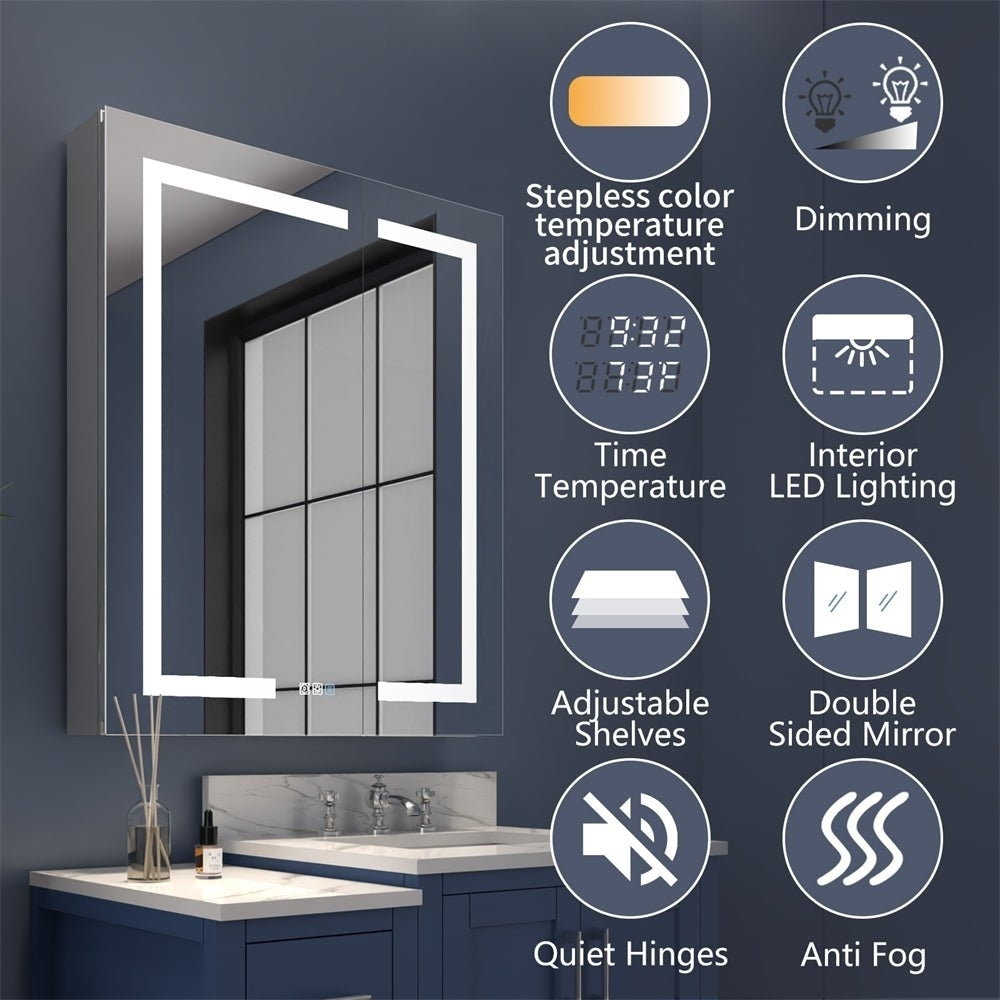 Boost-M1 24x30 Light Medicine Cabinet Aluminum Adjustable Shelves Left Hinge Image 12