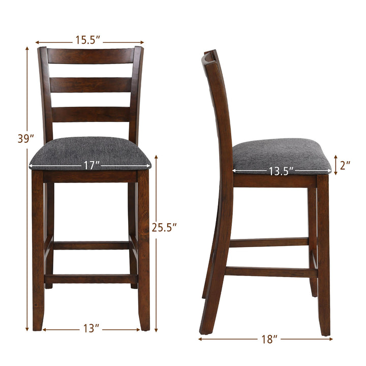 Set of 2 Barstools Counter Height Chairs w/Fabric Seat and Rubber Wood Legs Image 2