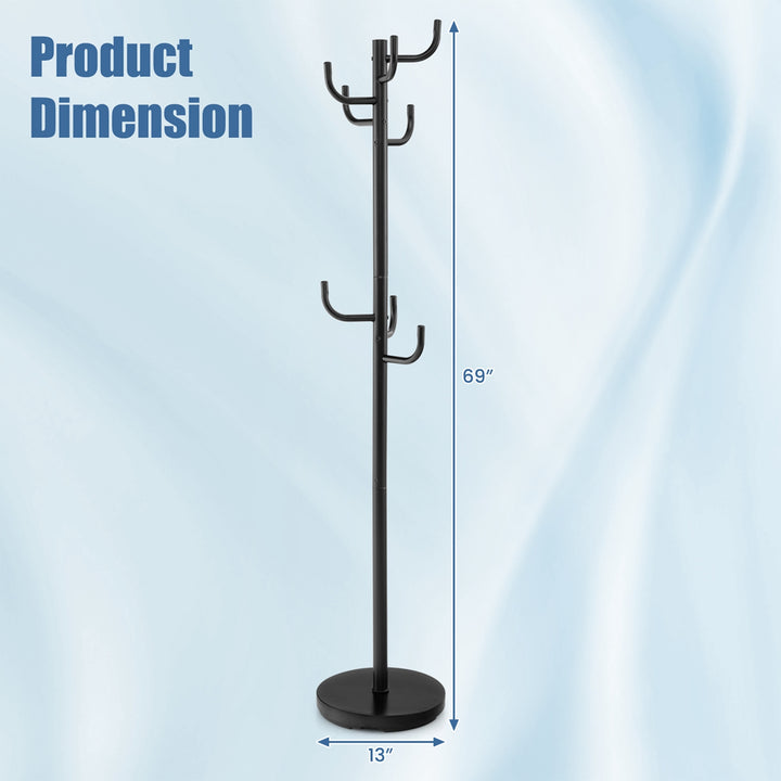 Metal Coat Rack Hat Stand Tree Hanger Hall Umbrella Holder Hooks Black Image 3