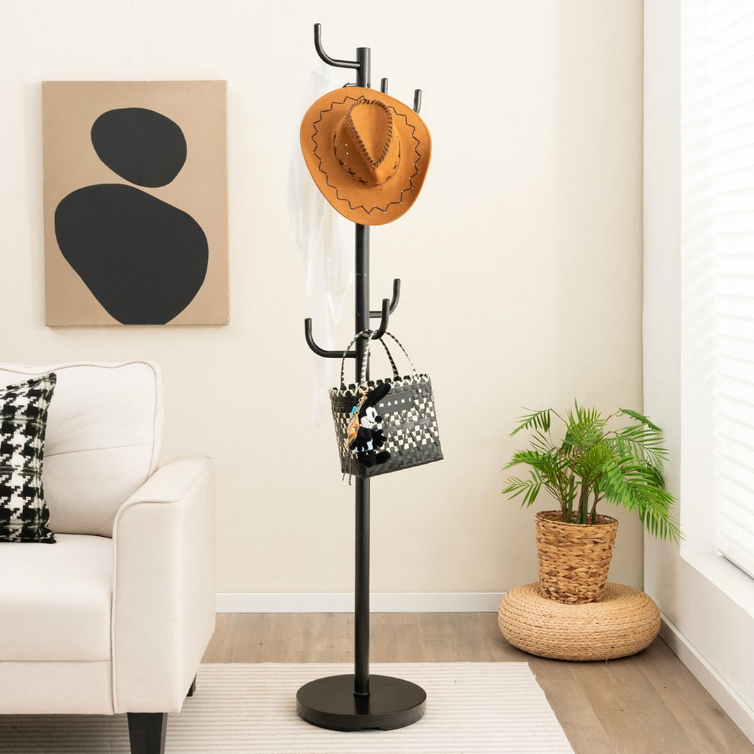 Metal Coat Rack Hat Stand Tree Hanger Hall Umbrella Holder Hooks Black Image 6