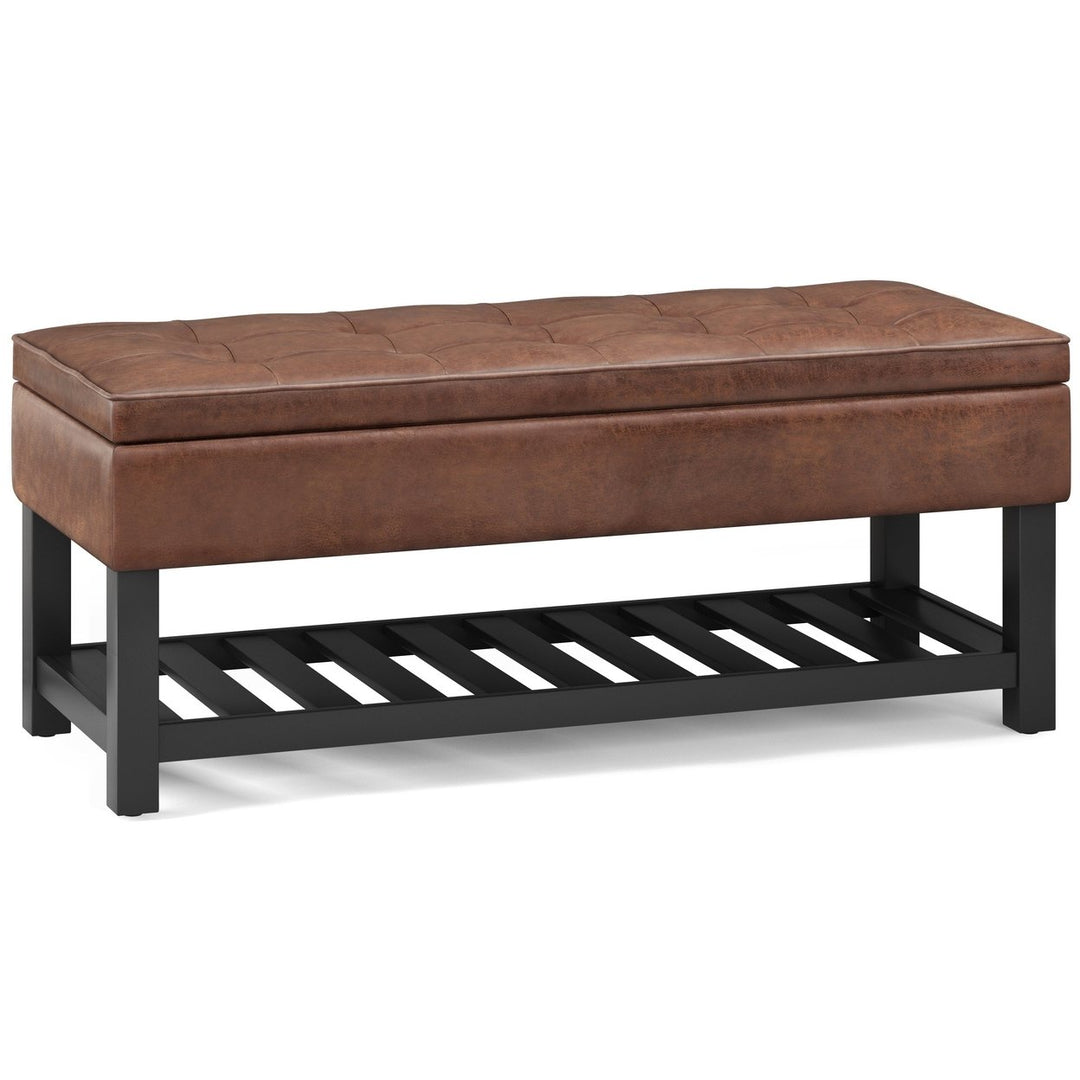 Cosmopolitan Ottoman Bench Distressed Vegan Leather Storage 17x43.5x18.1 Image 1