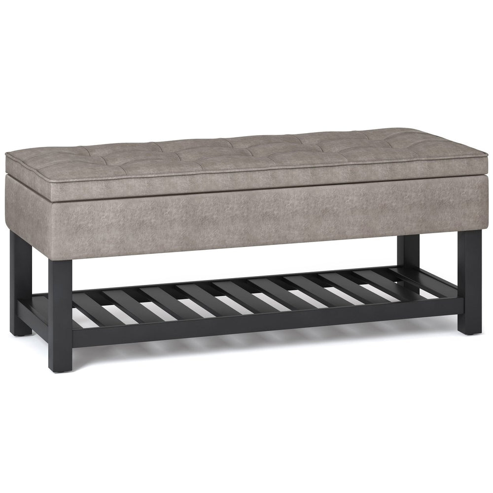 Cosmopolitan Ottoman Bench Distressed Vegan Leather Storage 17x43.5x18.1 Image 2