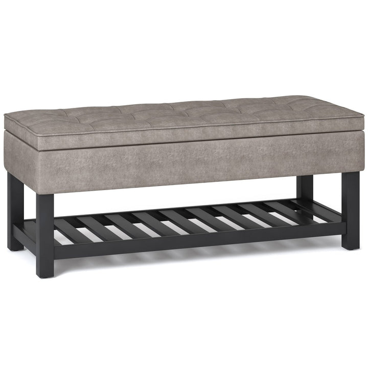 Cosmopolitan Ottoman Bench Distressed Vegan Leather Storage 17x43.5x18.1 Image 2