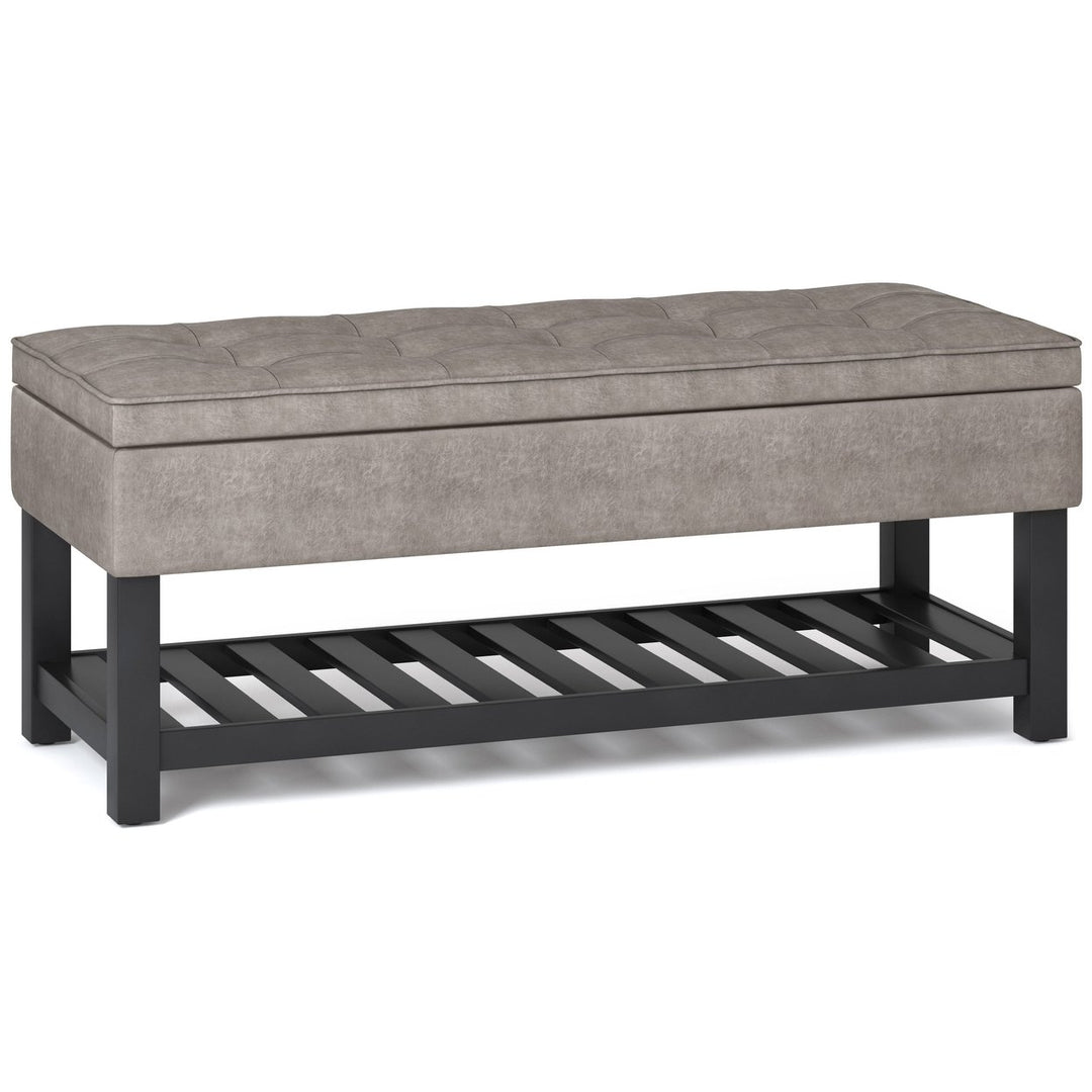 Cosmopolitan Ottoman Bench Distressed Vegan Leather Storage 17x43.5x18.1 Image 1