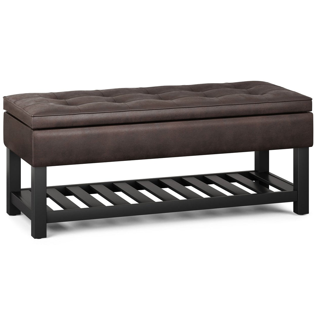 Cosmopolitan Ottoman Bench Distressed Vegan Leather Storage 17x43.5x18.1 Image 4