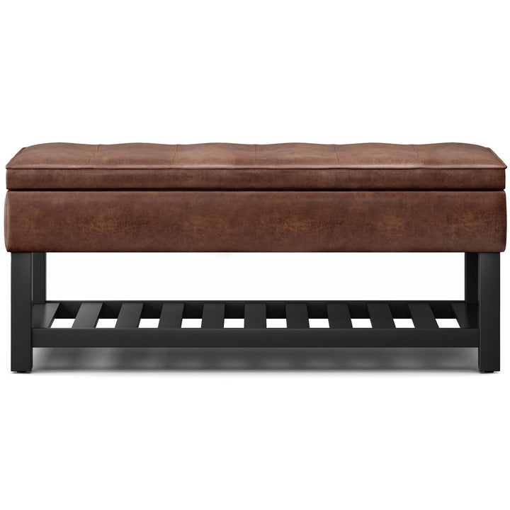 Cosmopolitan Ottoman Bench Distressed Vegan Leather Storage 17x43.5x18.1 Image 6