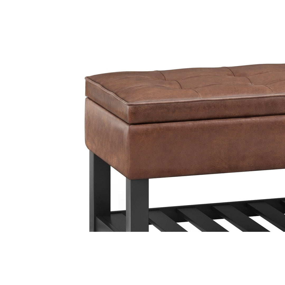 Cosmopolitan Ottoman Bench Distressed Vegan Leather Storage 17x43.5x18.1 Image 7