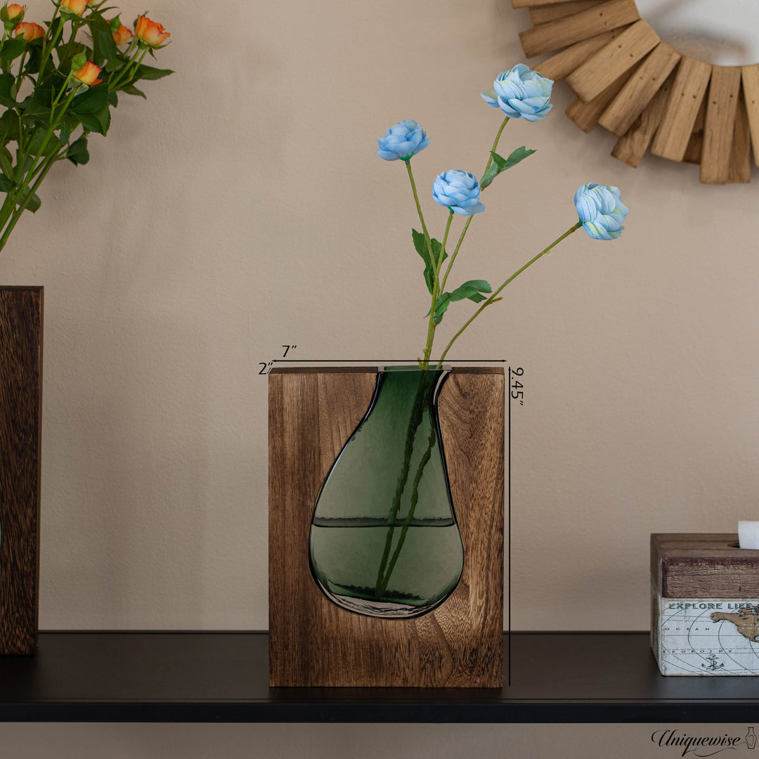 Pair of 10 and 12-Inch Wood and Glass Inlay Vases - Merging the Natural Warmth and Texture of Wood with the Elegance and Image 3