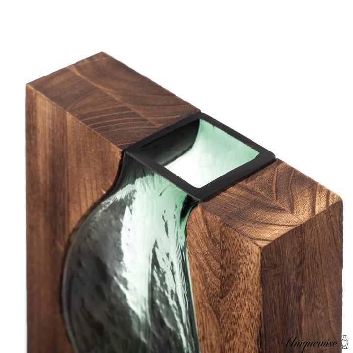 Pair of 10 and 12-Inch Wood and Glass Inlay Vases - Merging the Natural Warmth and Texture of Wood with the Elegance and Image 6