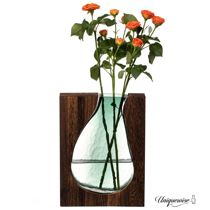 Pair of 10 and 12-Inch Wood and Glass Inlay Vases - Merging the Natural Warmth and Texture of Wood with the Elegance and Image 9