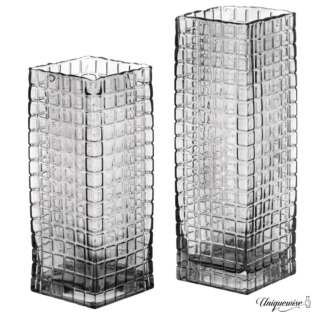 Set of 2 Square Frosted Clear Glass Table Vase - A Timeless Centerpiece for Dining Tables, Living Rooms, Bedrooms, Hotel Image 1