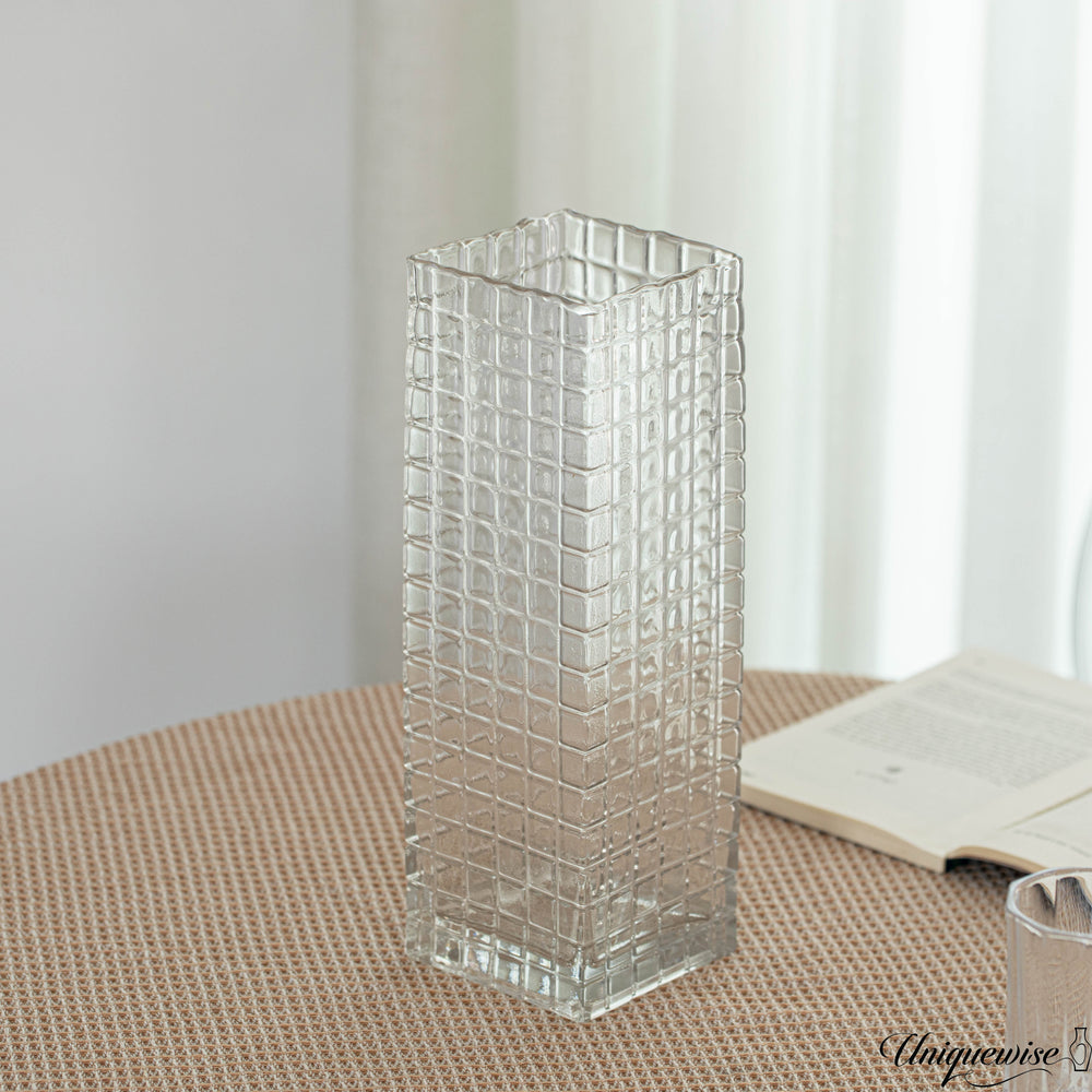 Set of 2 Square Frosted Clear Glass Table Vase - A Timeless Centerpiece for Dining Tables, Living Rooms, Bedrooms, Hotel Image 2