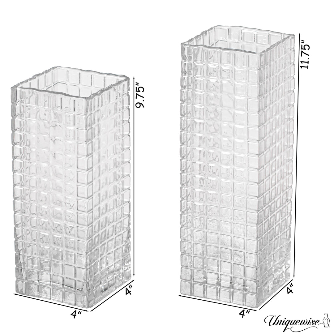 Set of 2 Square Frosted Clear Glass Table Vase - A Timeless Centerpiece for Dining Tables, Living Rooms, Bedrooms, Hotel Image 3