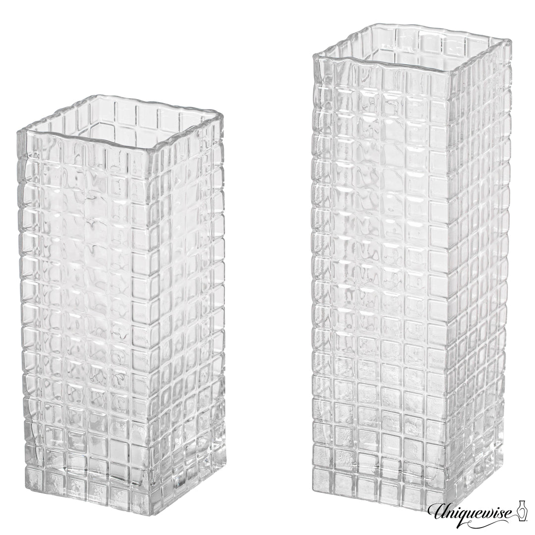 Set of 2 Square Frosted Clear Glass Table Vase - A Timeless Centerpiece for Dining Tables, Living Rooms, Bedrooms, Hotel Image 9