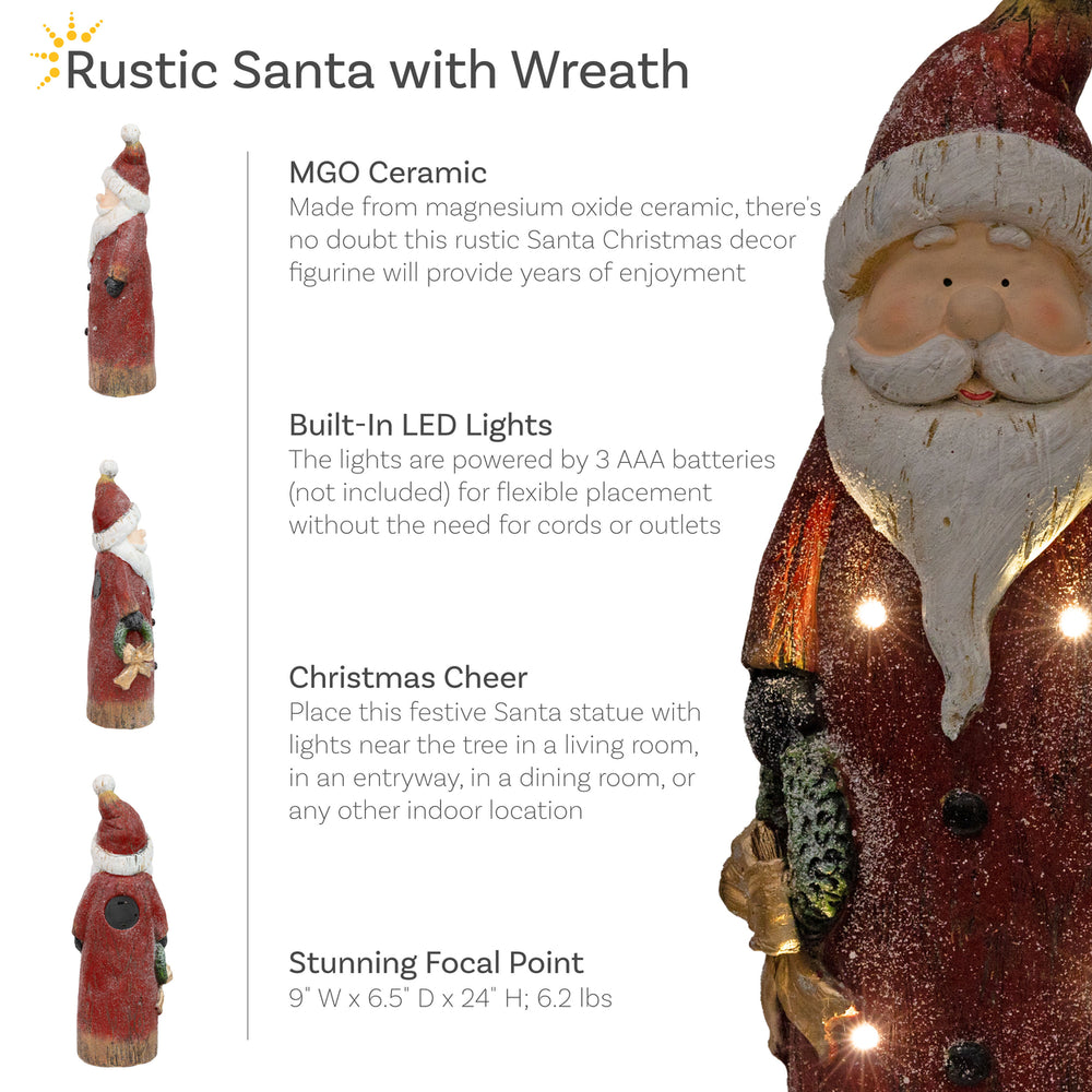 Sunnydaze Rustic Santa Indoor Pre-Lit LED Christmas Statue - 24 in Image 2