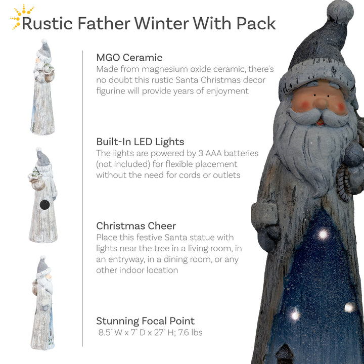 Sunnydaze Rustic Father Christmas Indoor Pre-Lit LED Statue - 27 in Image 2