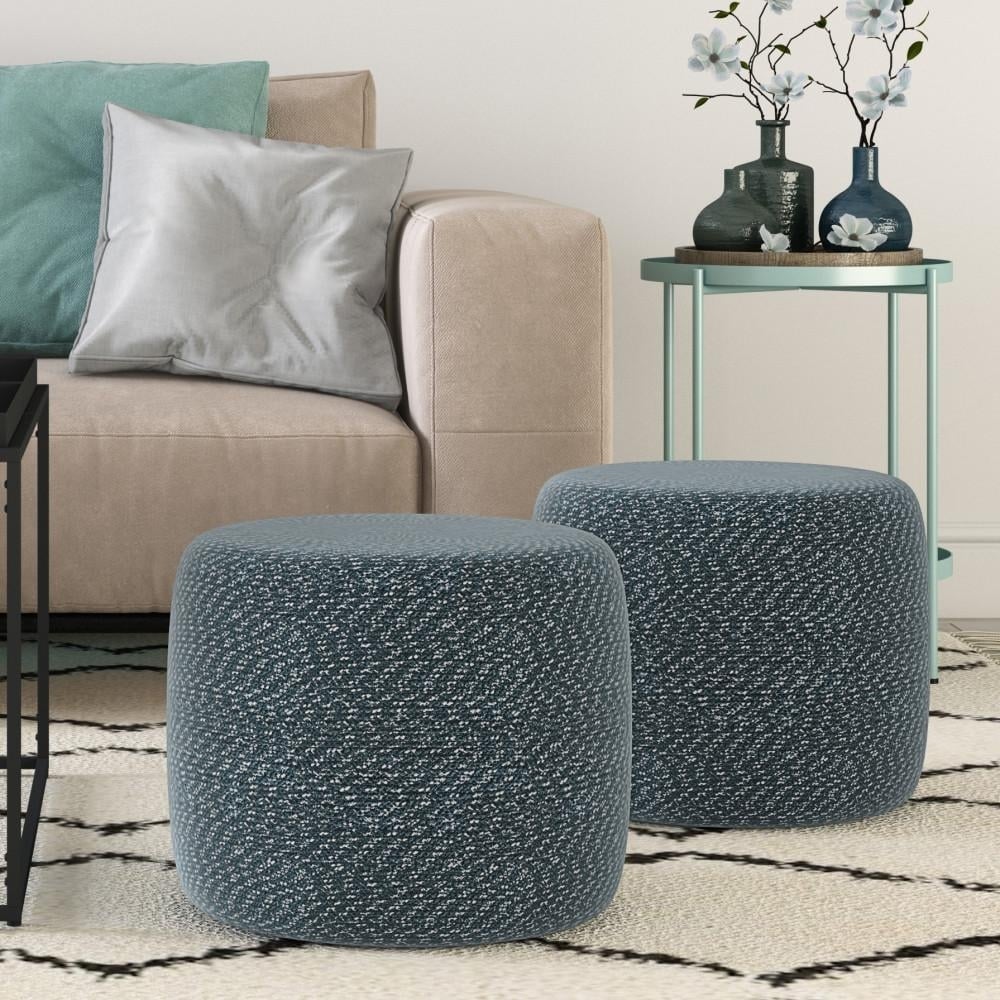 Bayley Pouf Round Cotton Handwoven Light Blue 20 inch Floor Cushion Seat Image 12