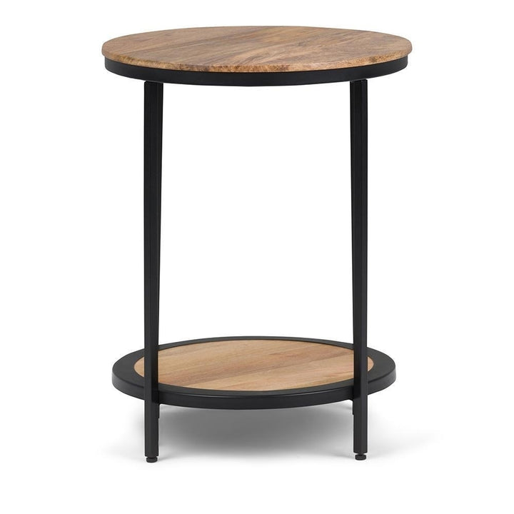 Jenna Round Side Table Metal Frame Mango Wood Natural Finish 18x18x24 Inches Image 2