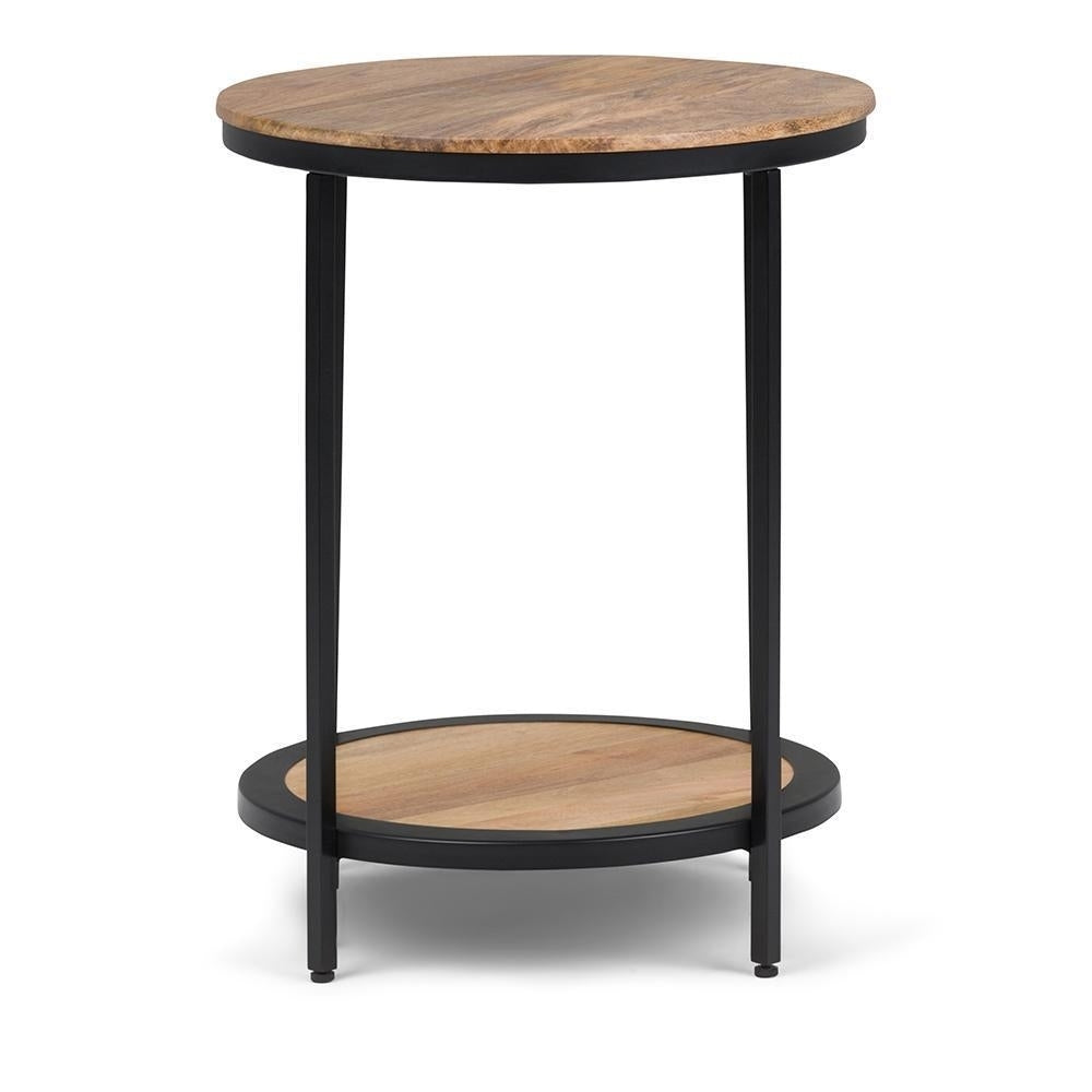 Jenna Round Side Table Metal Frame Mango Wood Natural Finish 18x18x24 Inches Image 2