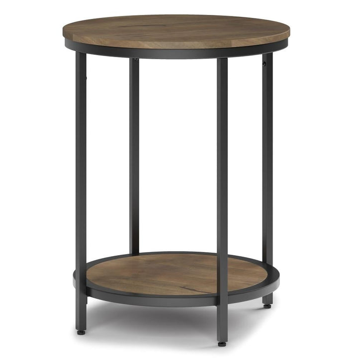 Jenna Round Side Table Metal Frame Mango Wood Natural Finish 18x18x24 Inches Image 3