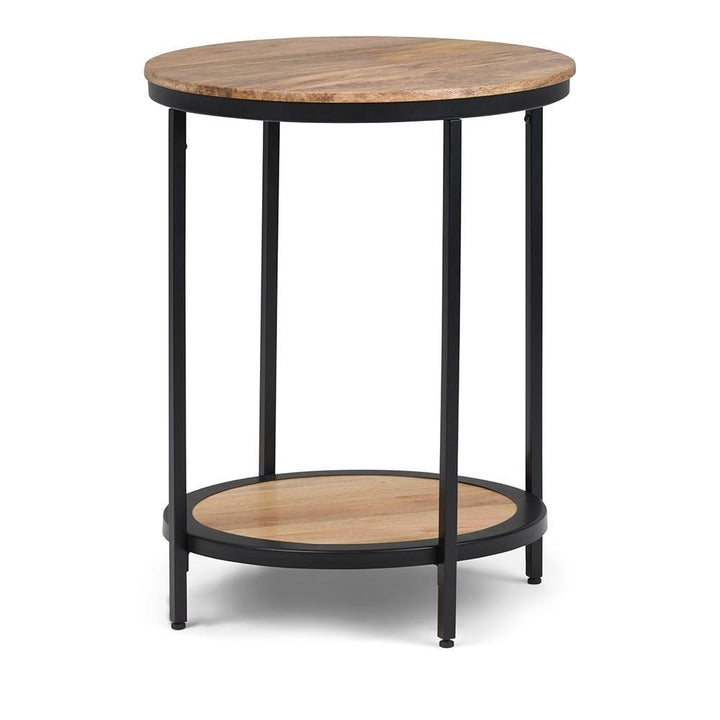 Jenna Round Side Table Metal Frame Mango Wood Natural Finish 18x18x24 Inches Image 9