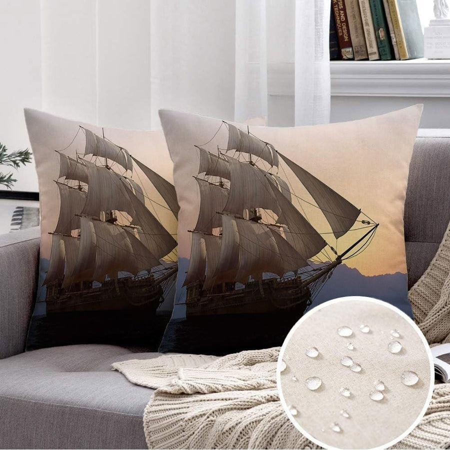 2 Packs Outdoor Waterproof Decorative Throw Pillow Covers 18x18 Inch Vessel Nautical Exploration Merchant Ocean Image 1