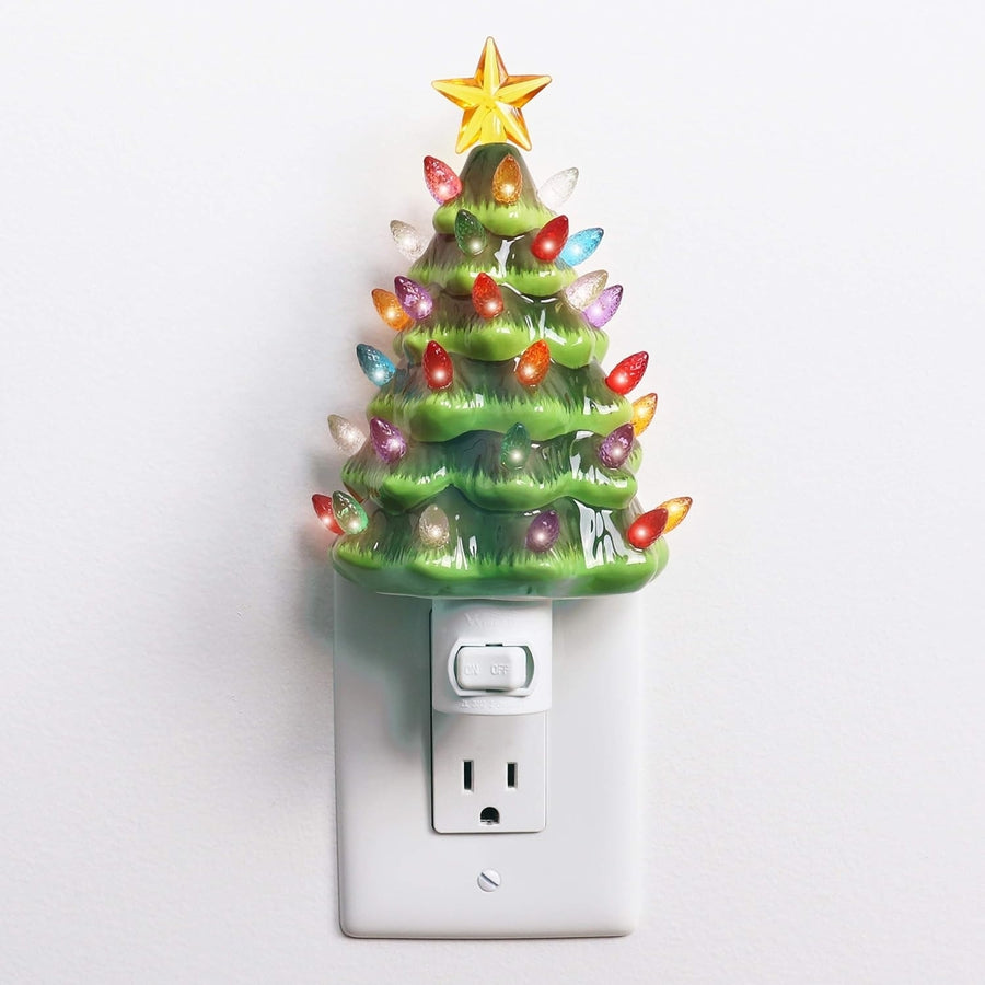 Milltown Merchants Ceramic Christmas Tree Night Light - Plugin Christmas Tree with Lights - Lighted Vintage Ceramic Tree Image 1