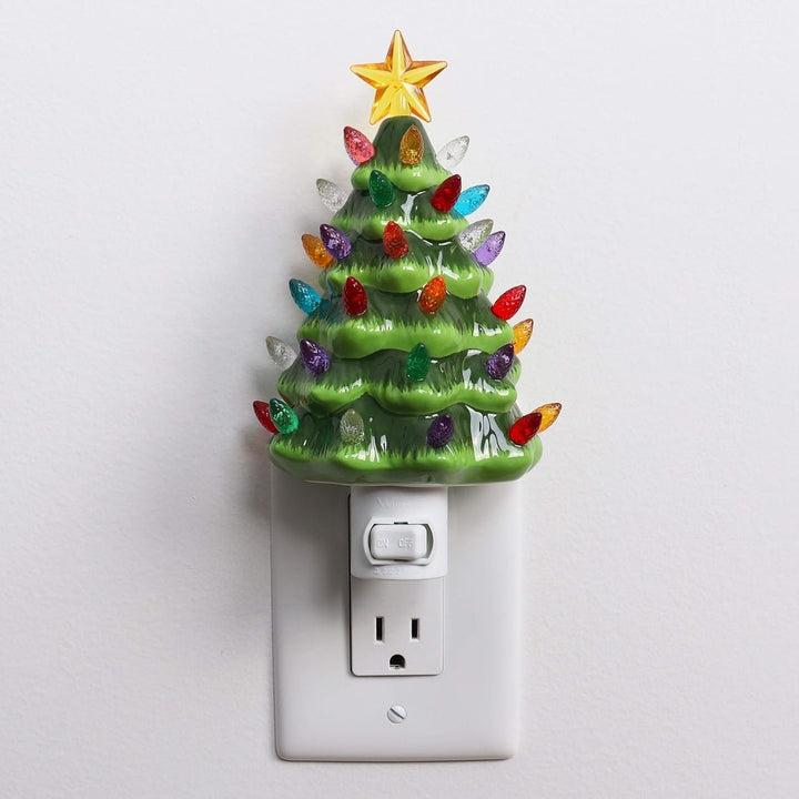 Milltown Merchants Ceramic Christmas Tree Night Light - Plugin Christmas Tree with Lights - Lighted Vintage Ceramic Tree Image 2