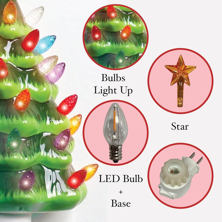 Milltown Merchants Ceramic Christmas Tree Night Light - Plugin Christmas Tree with Lights - Lighted Vintage Ceramic Tree Image 3