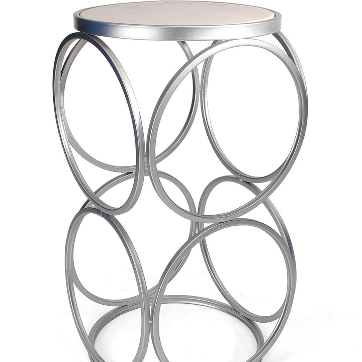 Rutledge and King Round End Table - Silver End Table with Marble Top - Round Accent Table - Silver and Marble Metal Side Image 2