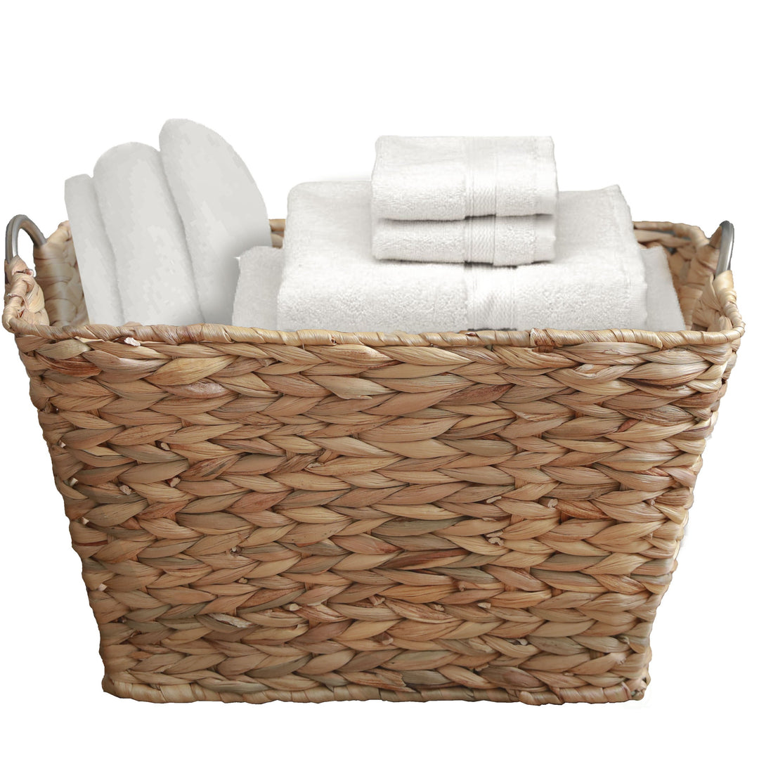 Water Hyacinth Wicker Large Square Storage Laundry Basket with Handles Image 1