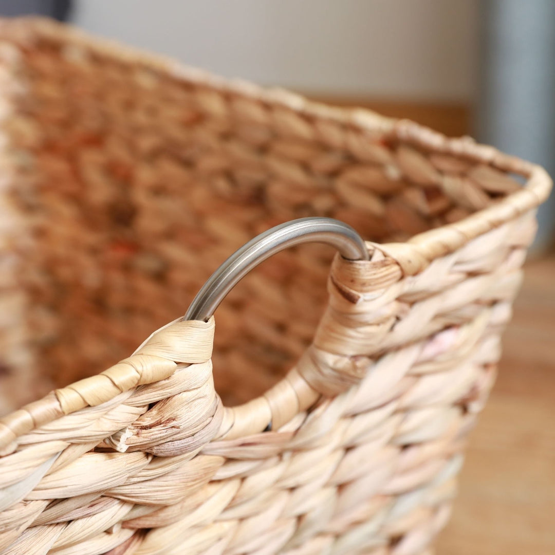 Water Hyacinth Wicker Large Square Storage Laundry Basket with Handles Image 4