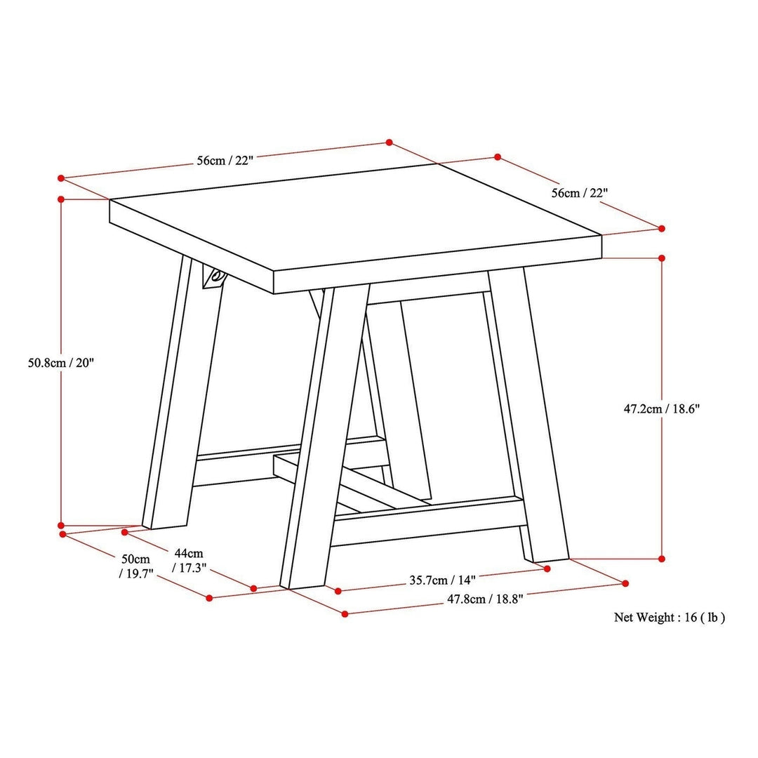 Simpli Home Sawhorse End Table Solid Wood 22x22 Industrial Design Retro Style Image 11