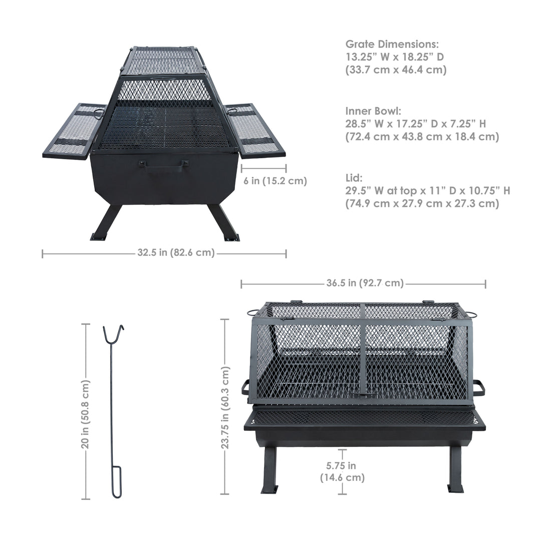 Sunnydaze Steel Grilling Fire Pit with Cooking Grate and Spark Screen Image 3