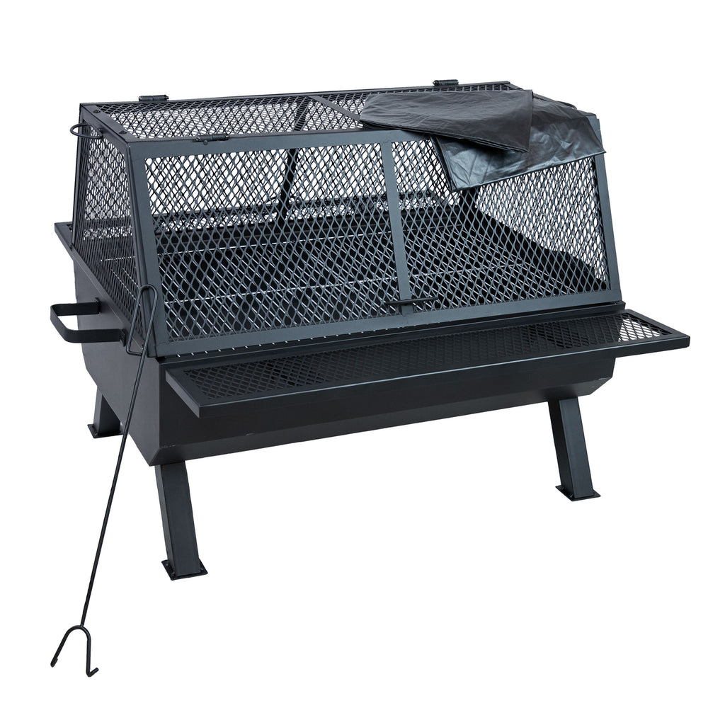 Sunnydaze Steel Grilling Fire Pit with Cooking Grate and Spark Screen Image 2