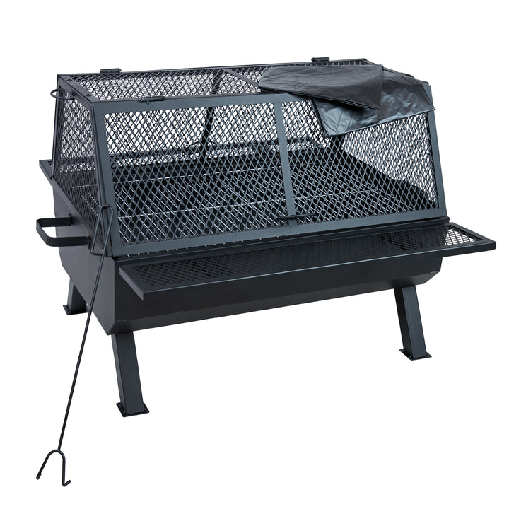 Sunnydaze Steel Grilling Fire Pit with Cooking Grate and Spark Screen Image 2