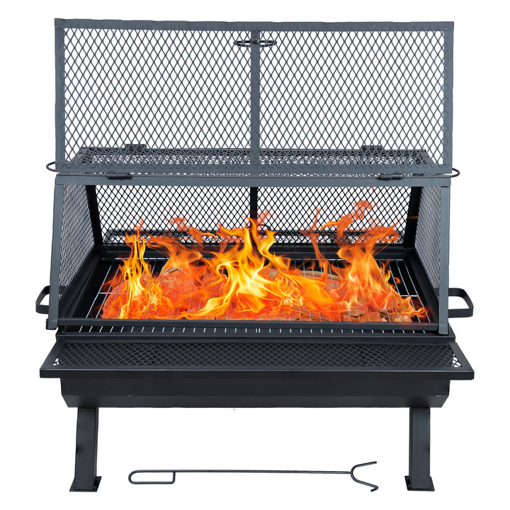 Sunnydaze Steel Grilling Fire Pit with Cooking Grate and Spark Screen Image 1