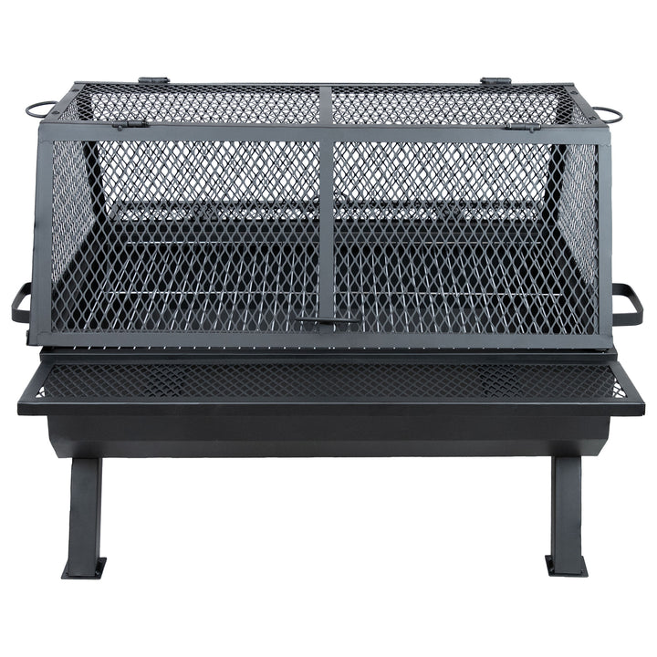 Sunnydaze Steel Grilling Fire Pit with Cooking Grate and Spark Screen Image 7