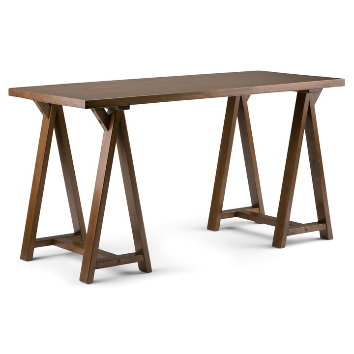 Simpli Home Sawhorse Writing Desk Solid Wood Industrial 56" Home Office Desk Image 3