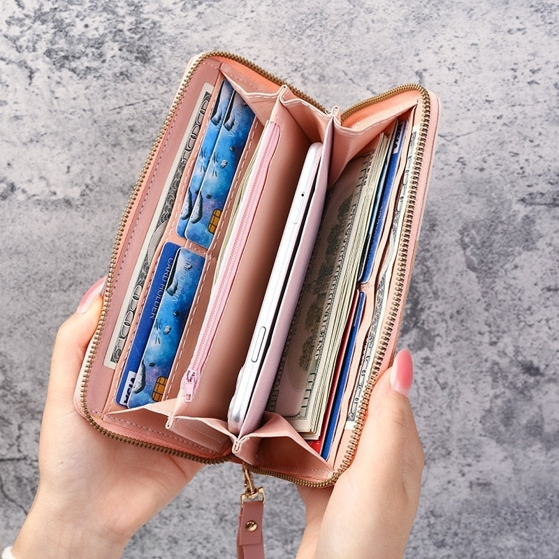 Fashion Zipper Wallets Womens Long Purses Handbags Coin Purse Cards Holder PU Leather Billfold Wallet Image 5