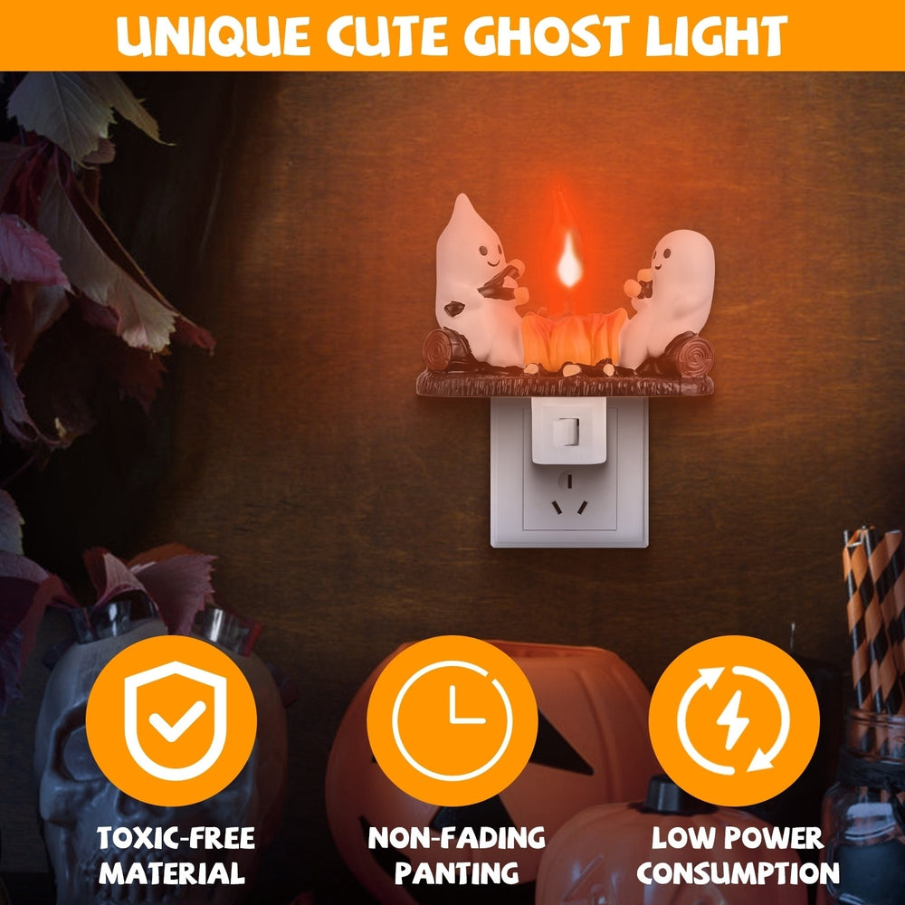 2Pcs Ghost Campfire Flickering Flame Night Light Indoor 3D Funny Halloween Nightlight Decoration Bedroom Night Light Image 2