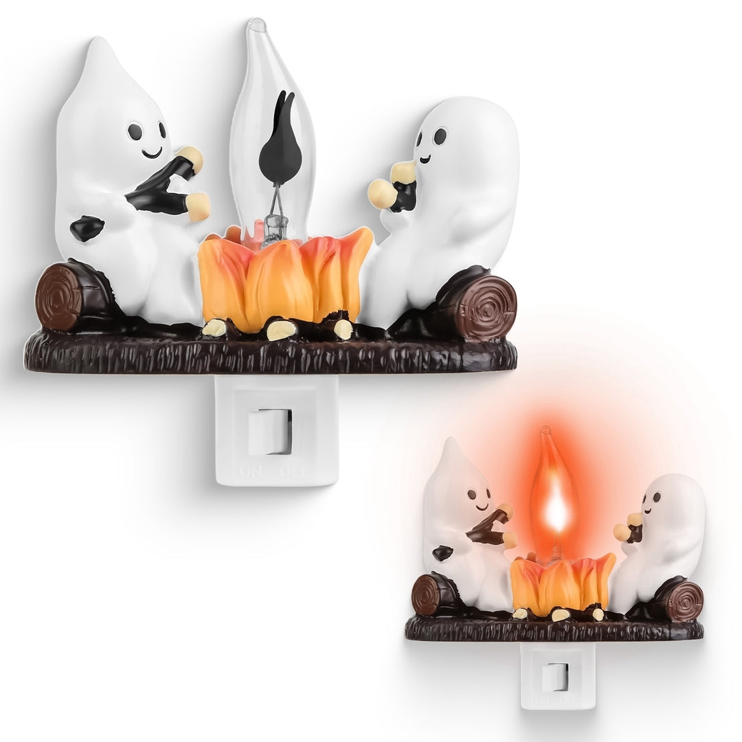 2Pcs Ghost Campfire Flickering Flame Night Light Indoor 3D Funny Halloween Nightlight Decoration Bedroom Night Light Image 1