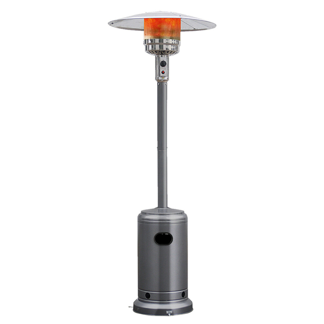 Outdoor Patio Heater Propane Standing LP Gas Steel W/Table and Wheels Grey Image 2