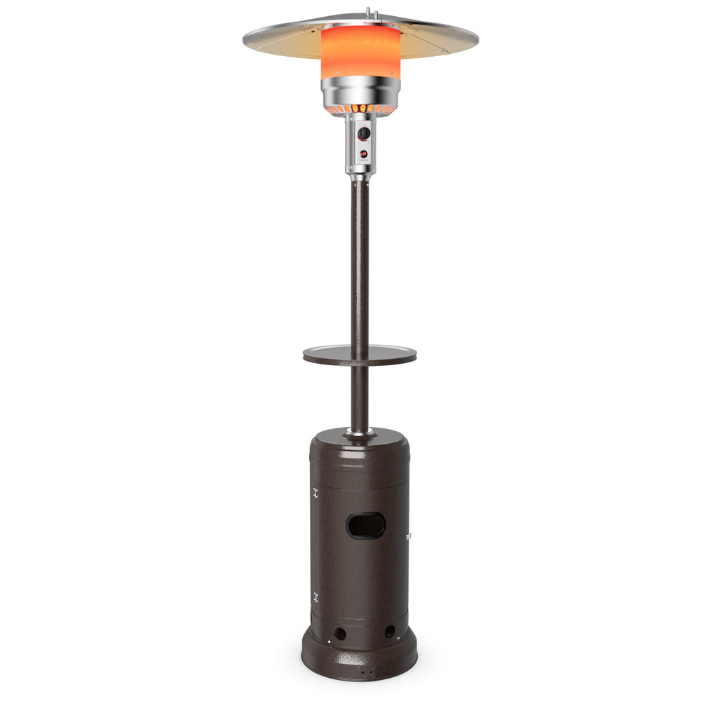 Outdoor Patio Heater Propane Standing LP Gas Steel W/Table and Wheels Bronze Image 2