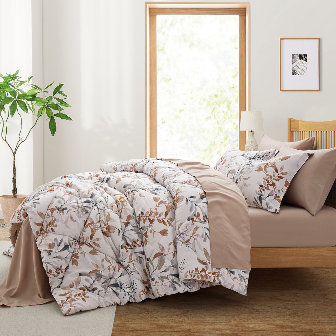 Bed in a Bag 7-Piece Printed Comforter Set-All Season Bedding Sets with Comforter, Pillow Shams, Flat Sheet, Fitted Image 1