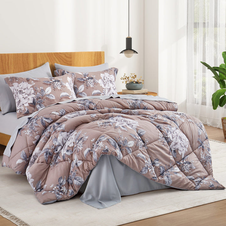 Bed in a Bag 7-Piece Printed Comforter Set-All Season Bedding Sets with Comforter, Pillow Shams, Flat Sheet, Fitted Image 5