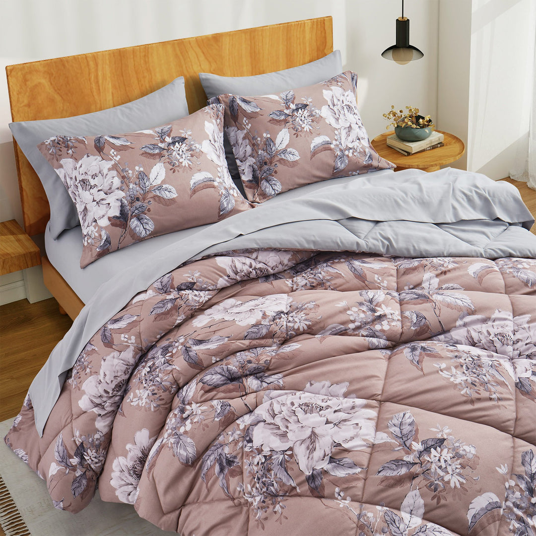 Bed in a Bag 7-Piece Printed Comforter Set-All Season Bedding Sets with Comforter, Pillow Shams, Flat Sheet, Fitted Image 6